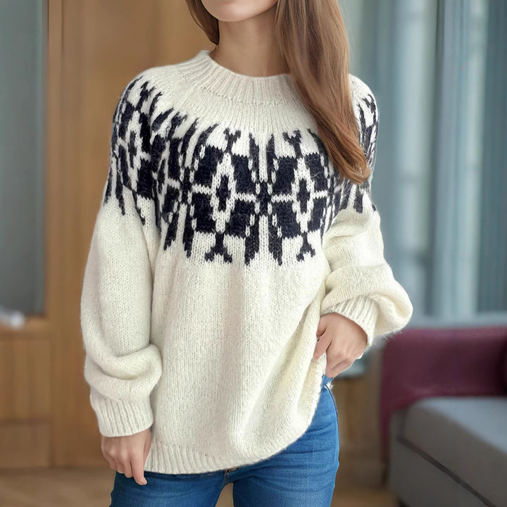 Damen gemütlicher Pullover mit modernem Norweger-Muster Drune