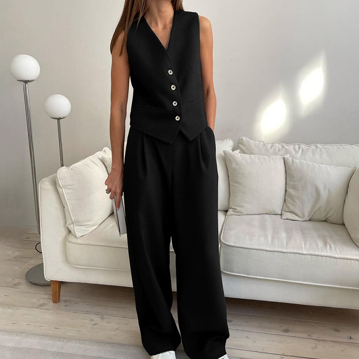 Damen Zweiteiler Ensemble mit taillierter Weste und weiten Hosen Drune