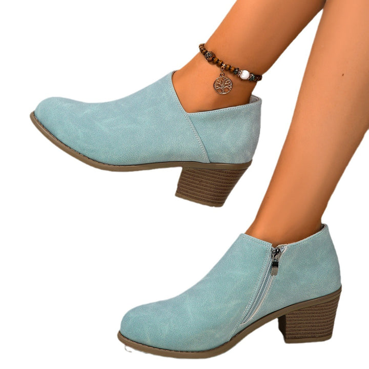 Damen kurze Stiefelette mit seitlichem Reißverschluss gepolstertem Komfortfußbett und stabilem Blockabsatz Drune
