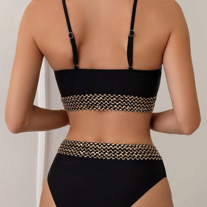 Damen Hochgeschnittener Bikini mit eleganter Kettenverzierung Drune
