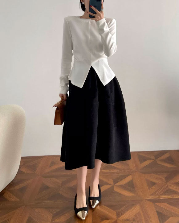 Damen Stylische, luftige 3/4-Arm Strickjacke und Midikleid Kombination Drune