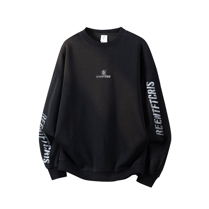 Damen Oversize-Sweatshirt mit gesticktem Schriftzug, abgerundetem Saum & überschnittener Schulter Drune