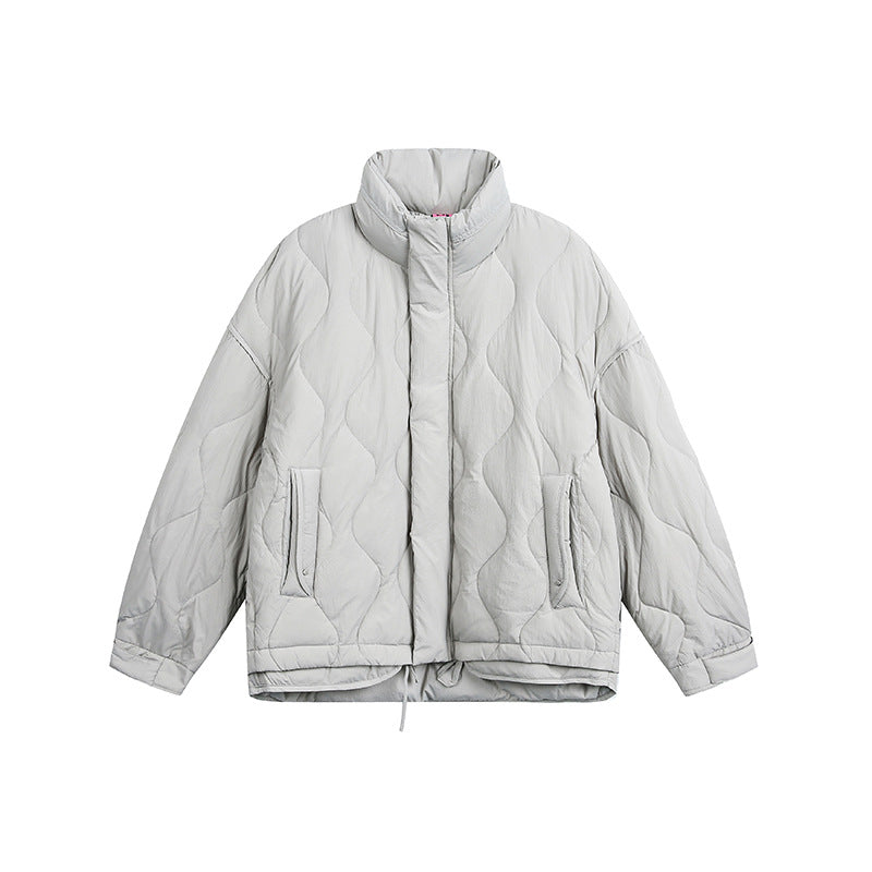 Damen Oversize gesteppte Jacke mit Stehkragen, Wellensteppung und Tunnelzug Drune