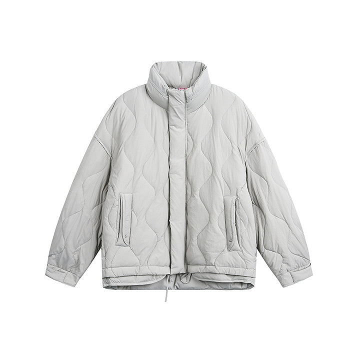 Damen Oversize gesteppte Jacke mit Stehkragen, Wellensteppung und Tunnelzug Drune