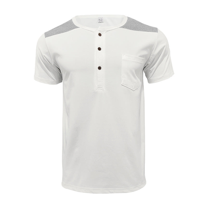 Herren nan Kurzarm-Henleyshirt aus weicher Baumwollmischung mit Brusttasche und Schulterblende Drune