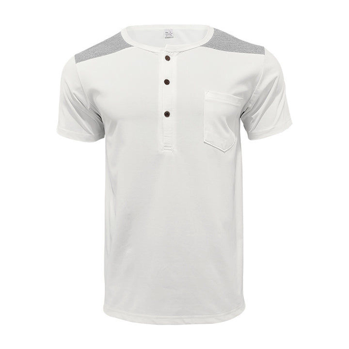 Herren nan Kurzarm-Henleyshirt aus weicher Baumwollmischung mit Brusttasche und Schulterblende Drune