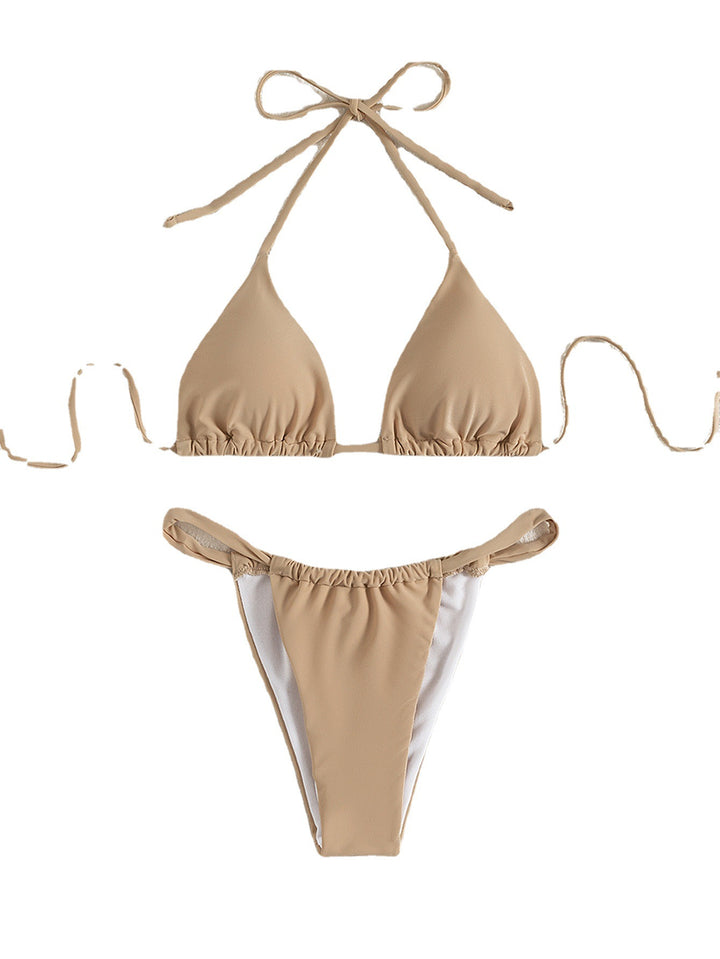 Damen Triangel-Bikini-Set mit hochgeschnittenem Höschen und verstellbaren Trägern Drune