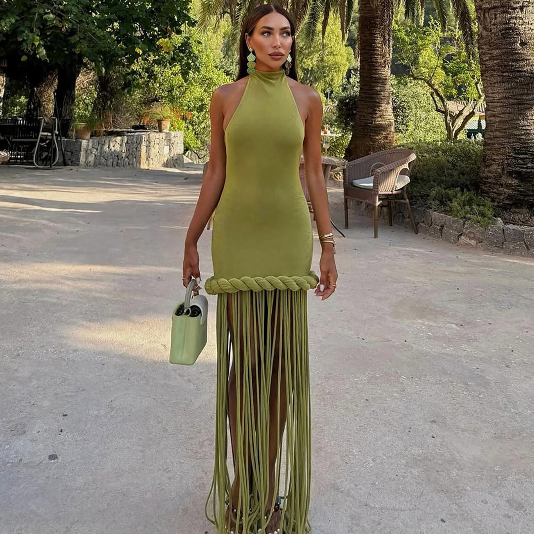 Damen Kurzes Kleid mit fransiger Detail Drune