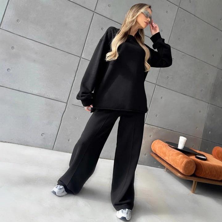 Damen eleganter Lounge-Zweiteiler mit Oversize-Sweatshirt und taillierter Weitbein-Hose Drune