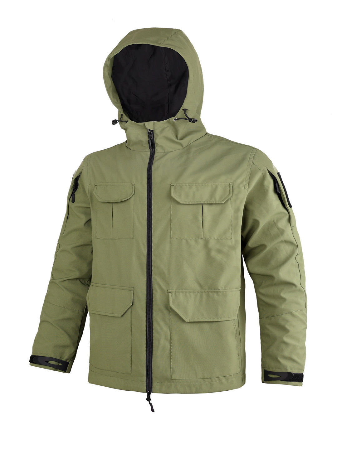 Herren  Kapuzen wasserabweisende Feldjacke mit mehreren Taschen mit Klappe und verstellbarem Zugkordel Drune