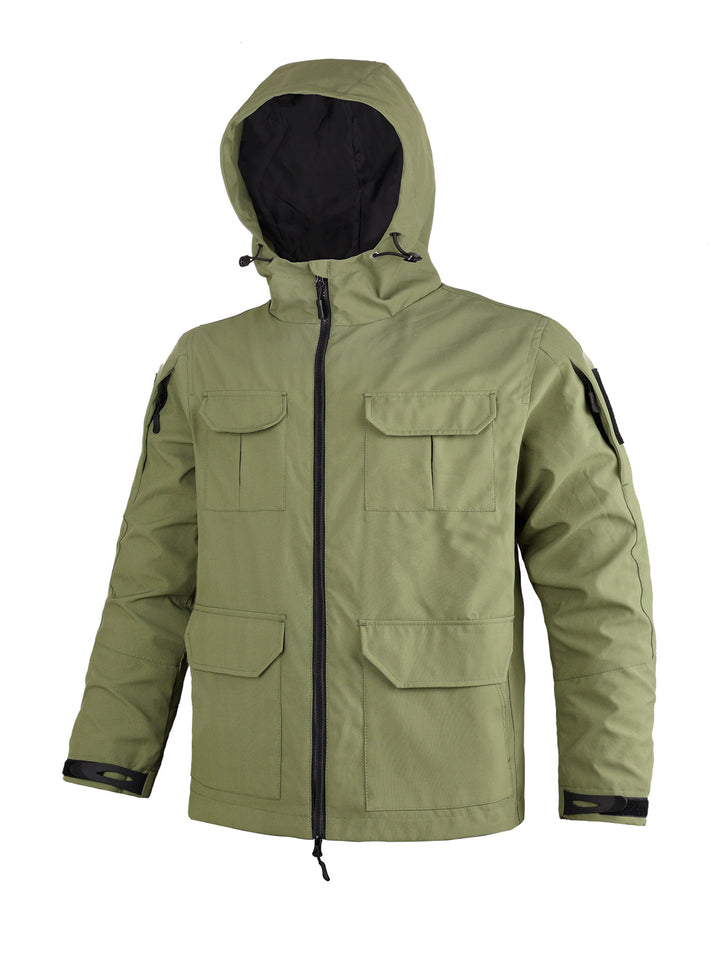 Herren  Kapuzen wasserabweisende Feldjacke mit mehreren Taschen mit Klappe und verstellbarem Zugkordel Drune