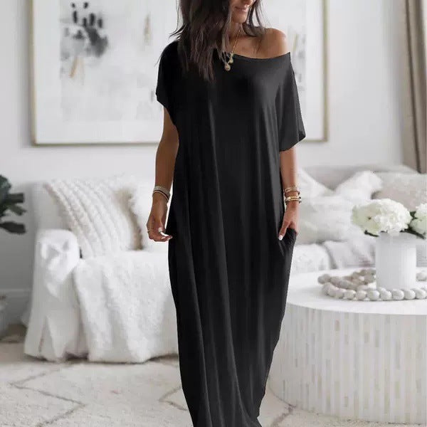 Damen lässiges Maxi-Überkleid mit weitem Schnitt und praktischen Taschen Drune