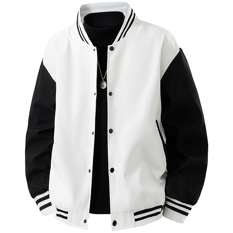 Herren College-Bomberjacke im Retro-Varsity-Design mit Druckknopffront, kontrastärmeln und gerippten Streifenbündchen Drune