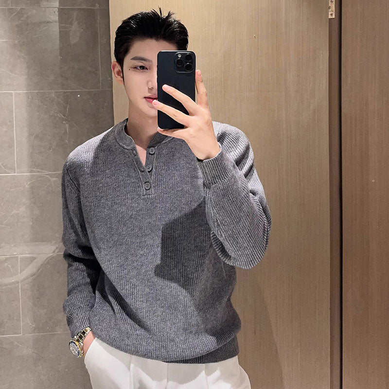 Herren Grobstrickpullover mit hohem Kragen und Reißverschluss Drune