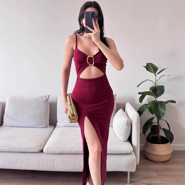 Damen Figurbetontes Maxikleid mit Cut-Outs und elegantem Gürtel Drune