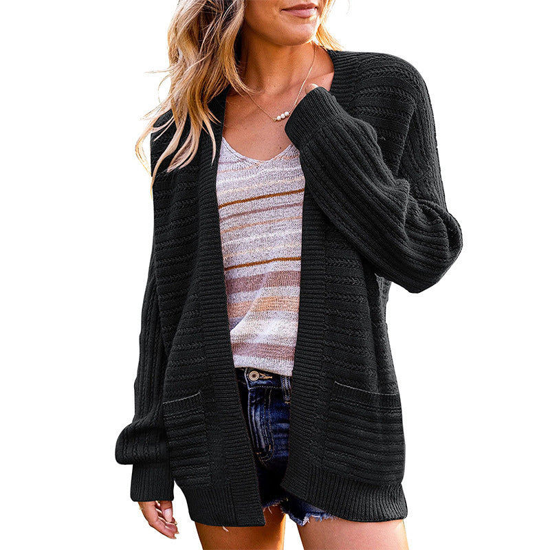 Damen Strickjacke mit tiefem V-Ausschnitt und strukturiertem Design Drune