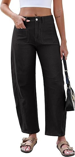 Damen weite Jeans mit hohen Taillenschnitt und praktischen Taschen Drune