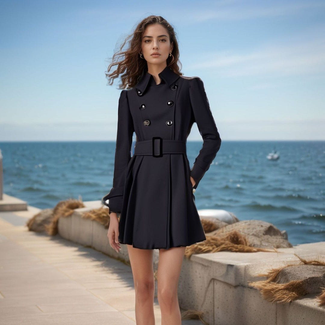 Damen eleganter Trenchcoat mit tailliertem Schnitt und dekorativen Knöpfen Drune