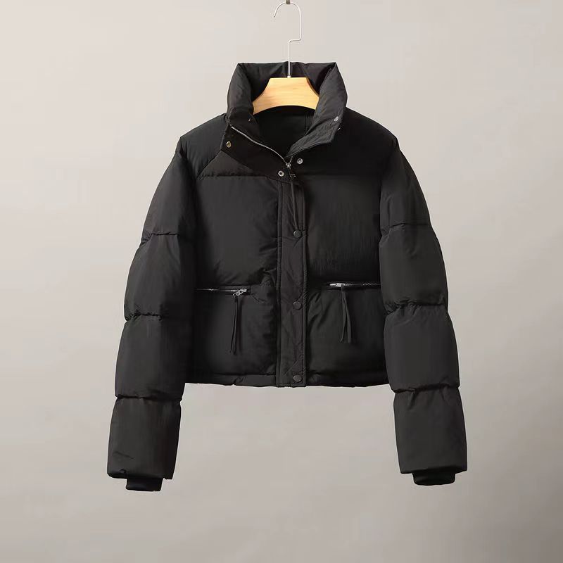 Damen nan cropped Steppjacke mit hohem Stehkragen, verdeckter Frontleiste und eingearbeiteten Reißverschlusstaschen Drune