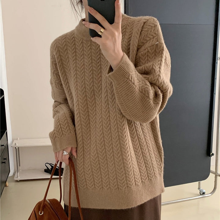 Damen Strickpullover mit strukturierter Zopfmusterung und lässigem Schnitt Drune