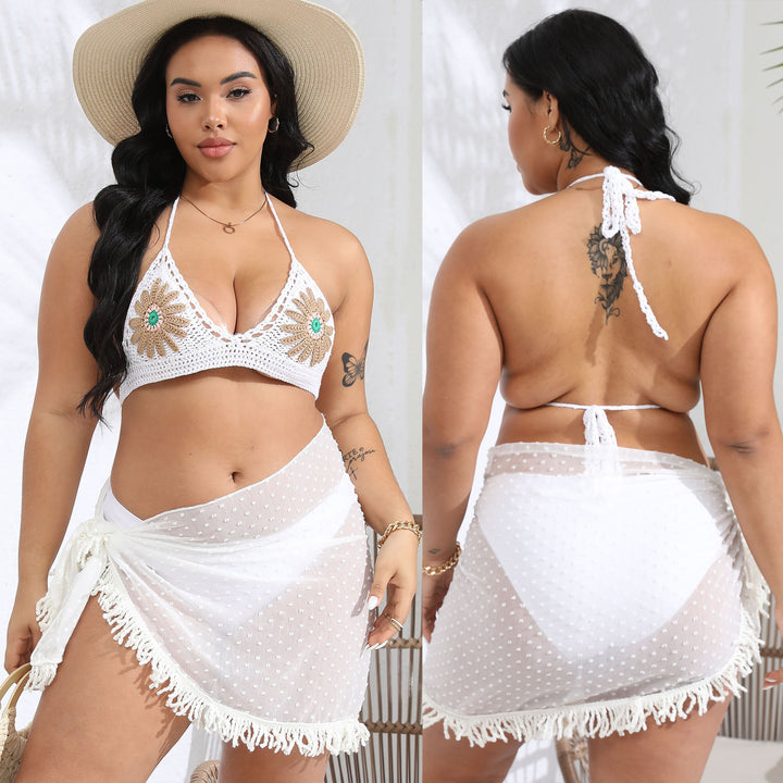 Damen gehäkelter Bikini-Oberteil mit floralen Applikationen Drune