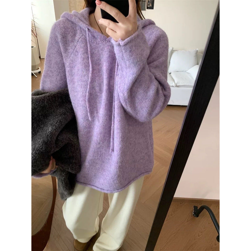 Damen gemütlicher Hoodie aus weichem Fleece-Material mit Kängurutasche Drune
