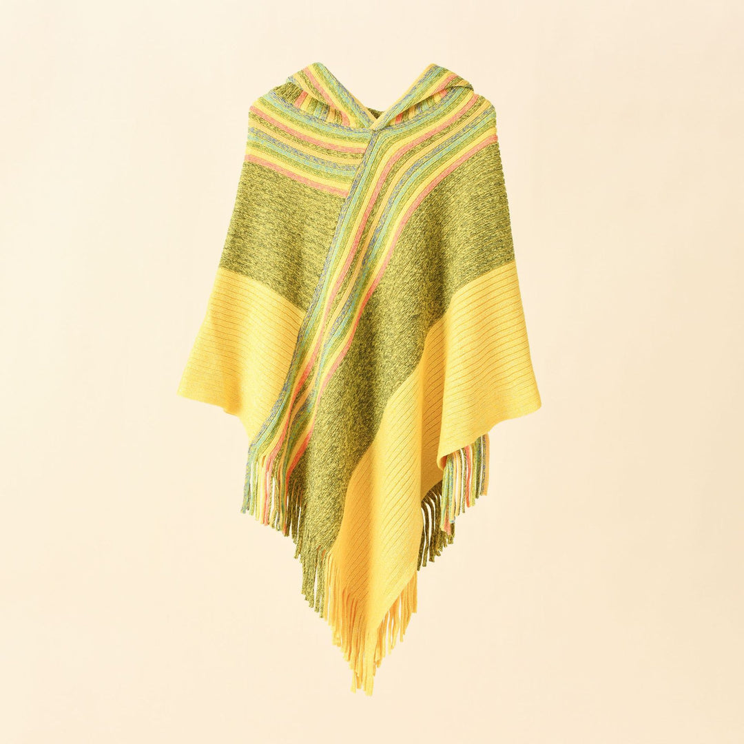 Damen Kapuzen-Poncho im Grobstrick mit Fransensaum Drune