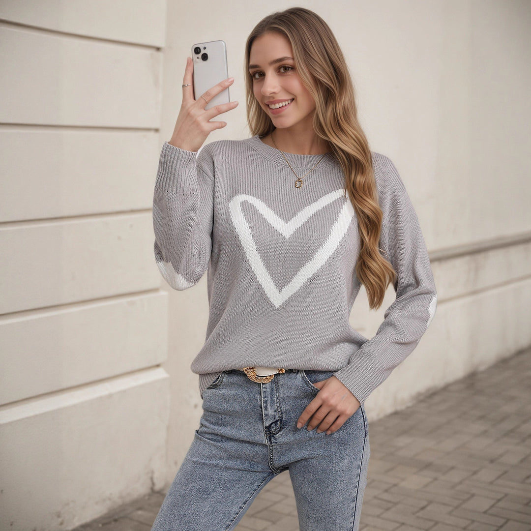 Damen Strickpullover mit Herzmotiv und lässigem Schnitt Drune