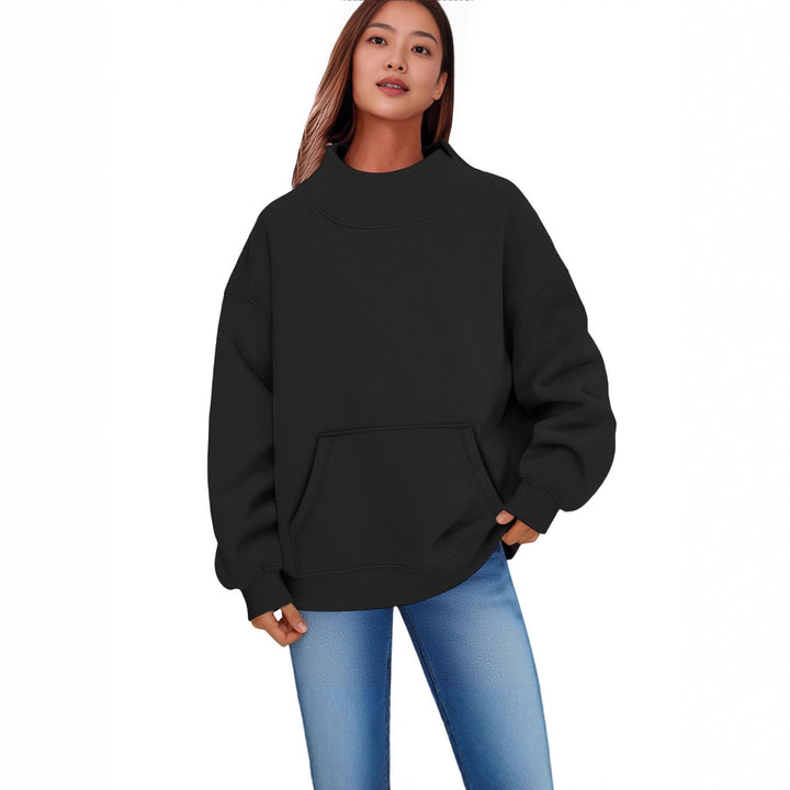 Damen Oversized Hoodie mit Stehkragen und Kängurutasche Drune