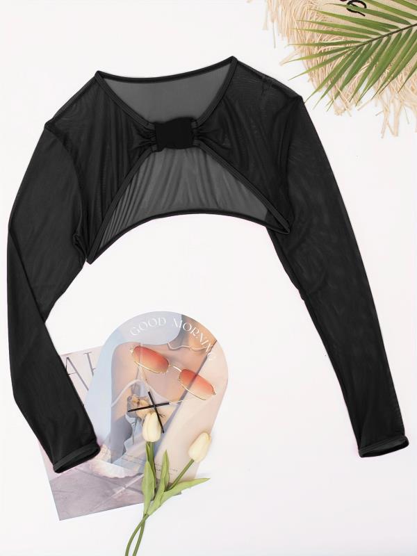 Damen Crop-Top mit modischem Mix aus Netz und Raffung Drune