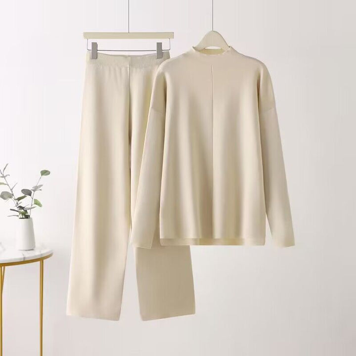 Damen elegantes Set aus langärmligem Oberteil und Palazzo-Hosen Drune