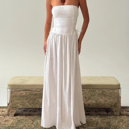 Damen Maxi-Kleid mit schulterfreiem Design und seitlichen Rüschendetails Drune