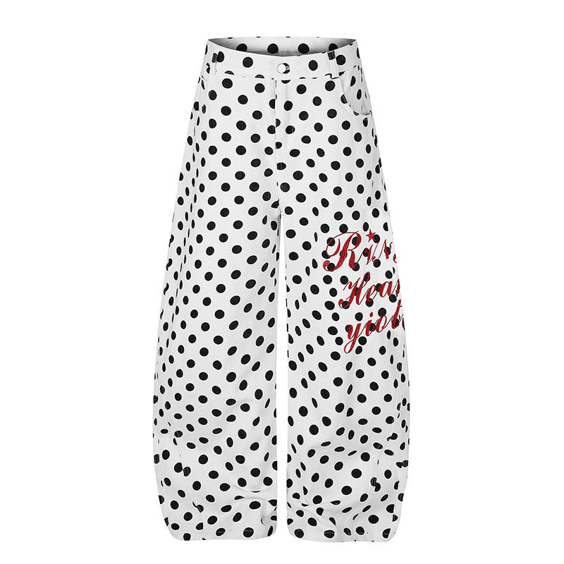 Damen Weite Culotte-Jeans mit Polka-Dot, ballonförmigem Saum und hoher Taille Drune
