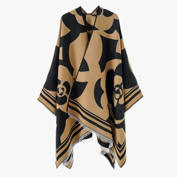 Damen Jacquard-Überwurf im Oversize-Cape-Stil mit großflächigem Muster Drune