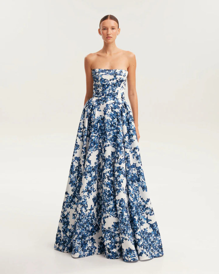 Damen Elegantes Blütenmuster-Maxikleid mit schulterfreiem Design Drune