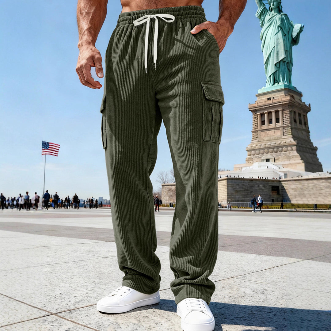 Herren nan gerippte Cargo-Jogginghose mit elastischem Tunnelzugbund und seitlichen Pattentaschen Drune
