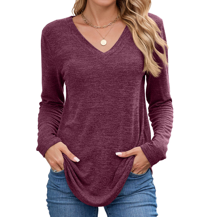 Damen Langarmshirt mit V-Ausschnitt und lässigem Schnitt Drune