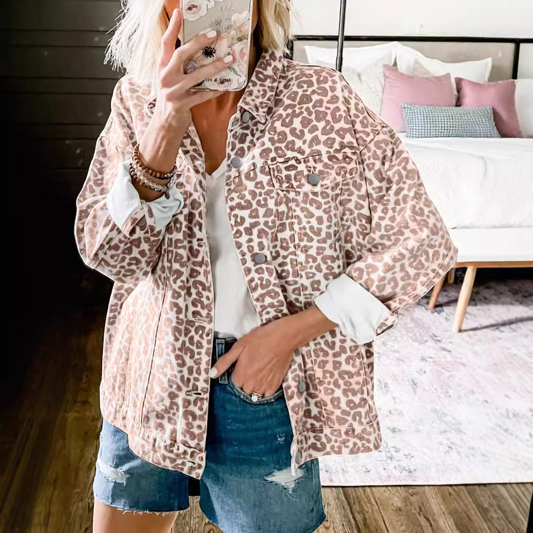 Damen Jeansjacke im angesagten Leo-Design mit lässigem Schnitt und modischen Details Drune