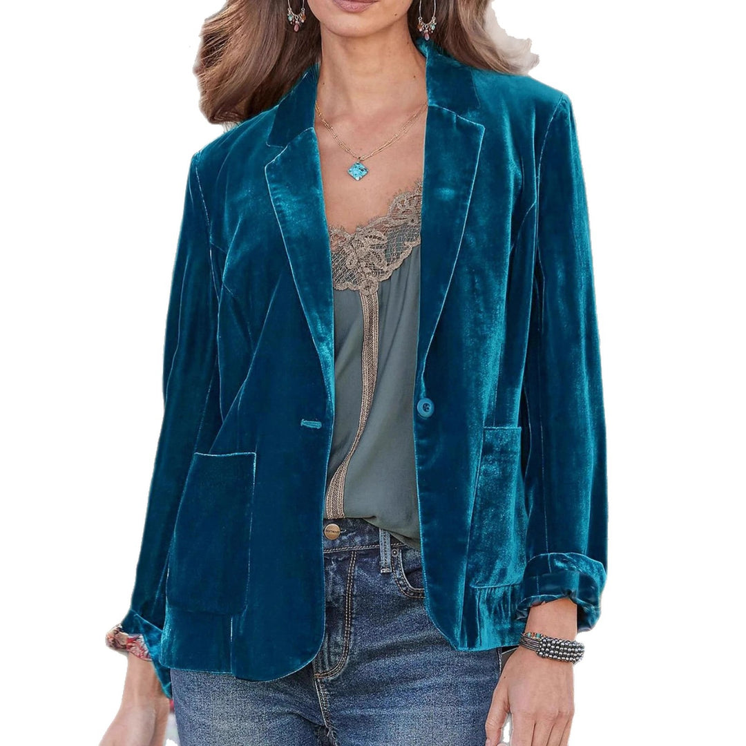 Damen Samt-Blazer mit klassischem Revers und soften Fall Drune