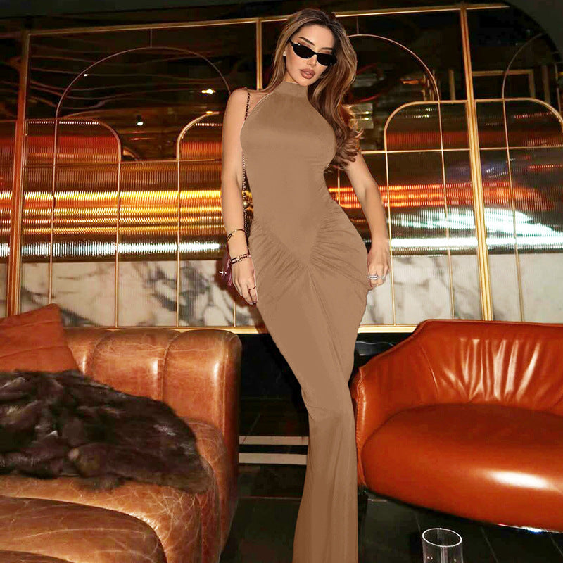 Damen Figurbetontes Maxikleid mit eleganter Drapierung Drune