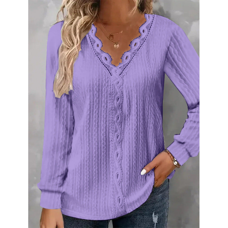 Damen Langarm Bluse mit eleganten Spitzenakzenten und strukturiertem Design Drune