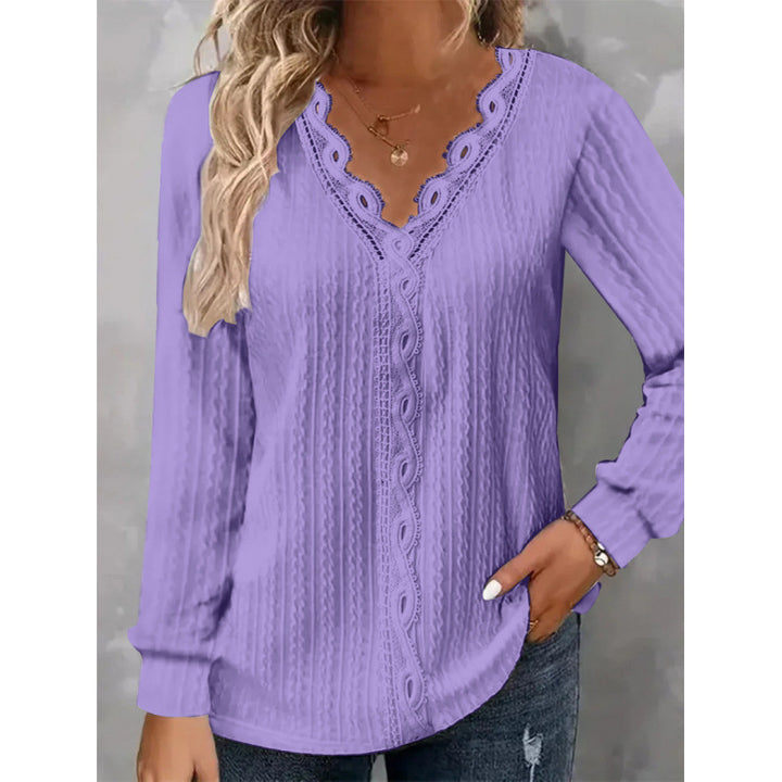 Damen Langarm Bluse mit eleganten Spitzenakzenten und strukturiertem Design Drune