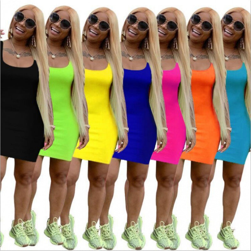 Damen Figurbetontes Minikleid mit schmalen Trägern und Rundhalsausschnitt Drune
