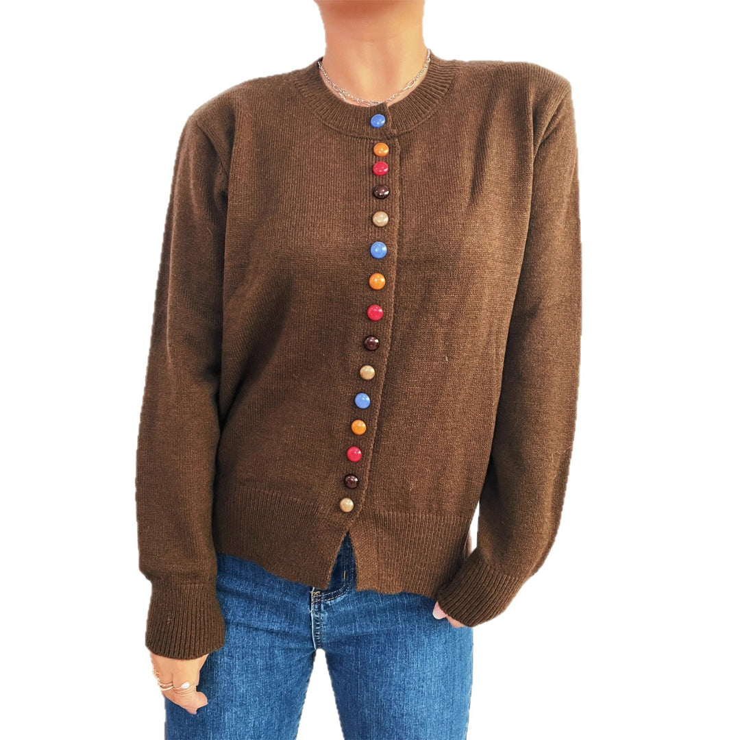 Damen Strickjacke mit farbenfrohem Knopfdetail Drune