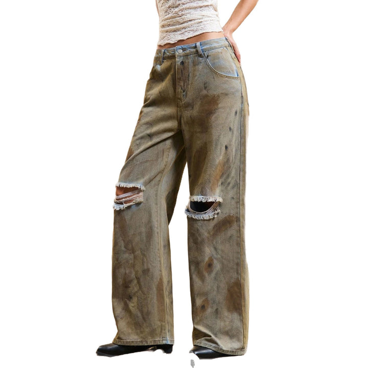 Damen Weite Jeans mit modischen Destroyed-Details und lässigem Schnitt Drune