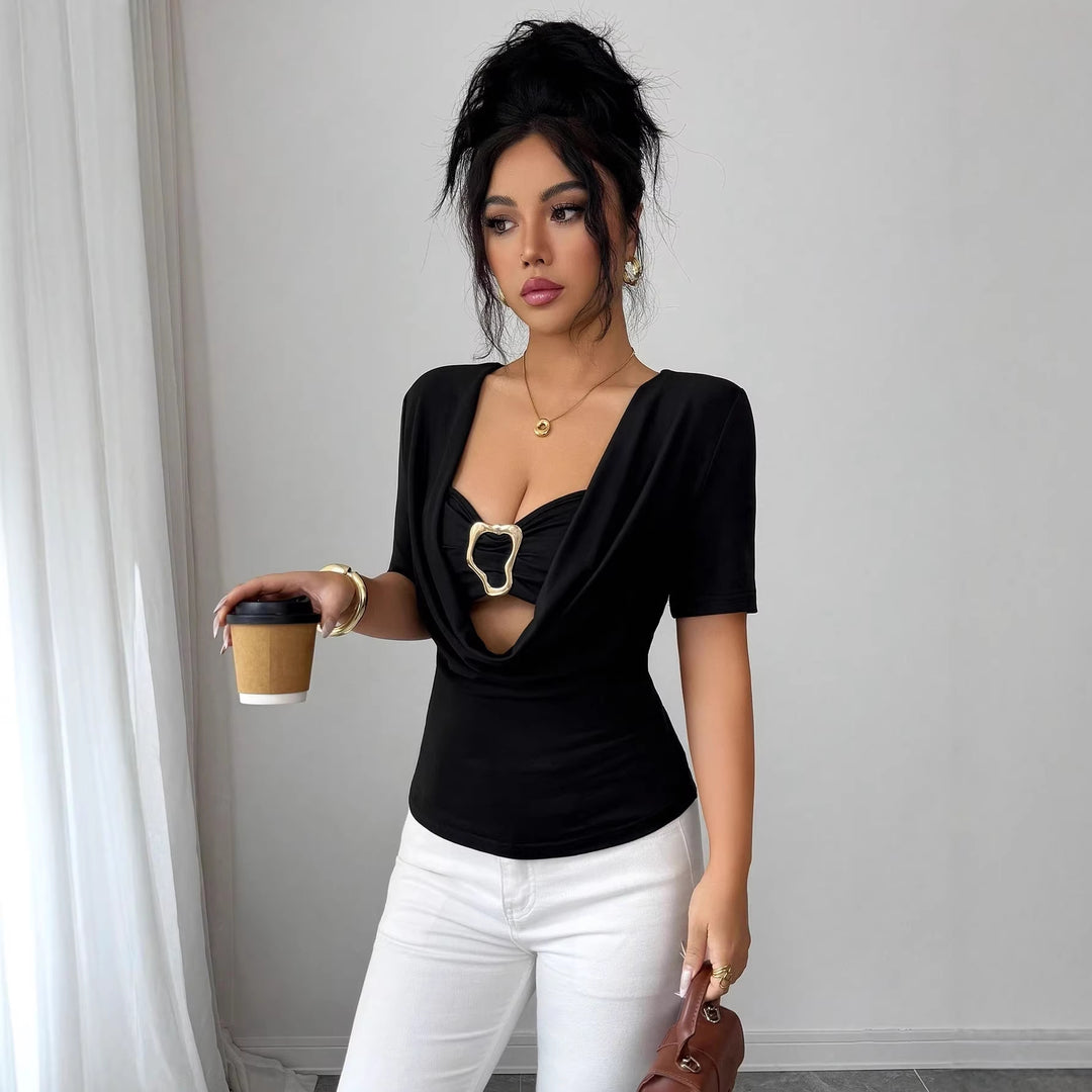 Damen nan drapiertes Cropped-Top mit herzförmiger Zierschließe und Cut-Out Drune