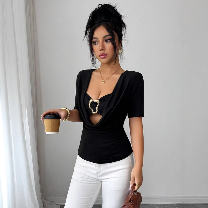 Damen nan drapiertes Cropped-Top mit herzförmiger Zierschließe und Cut-Out Drune