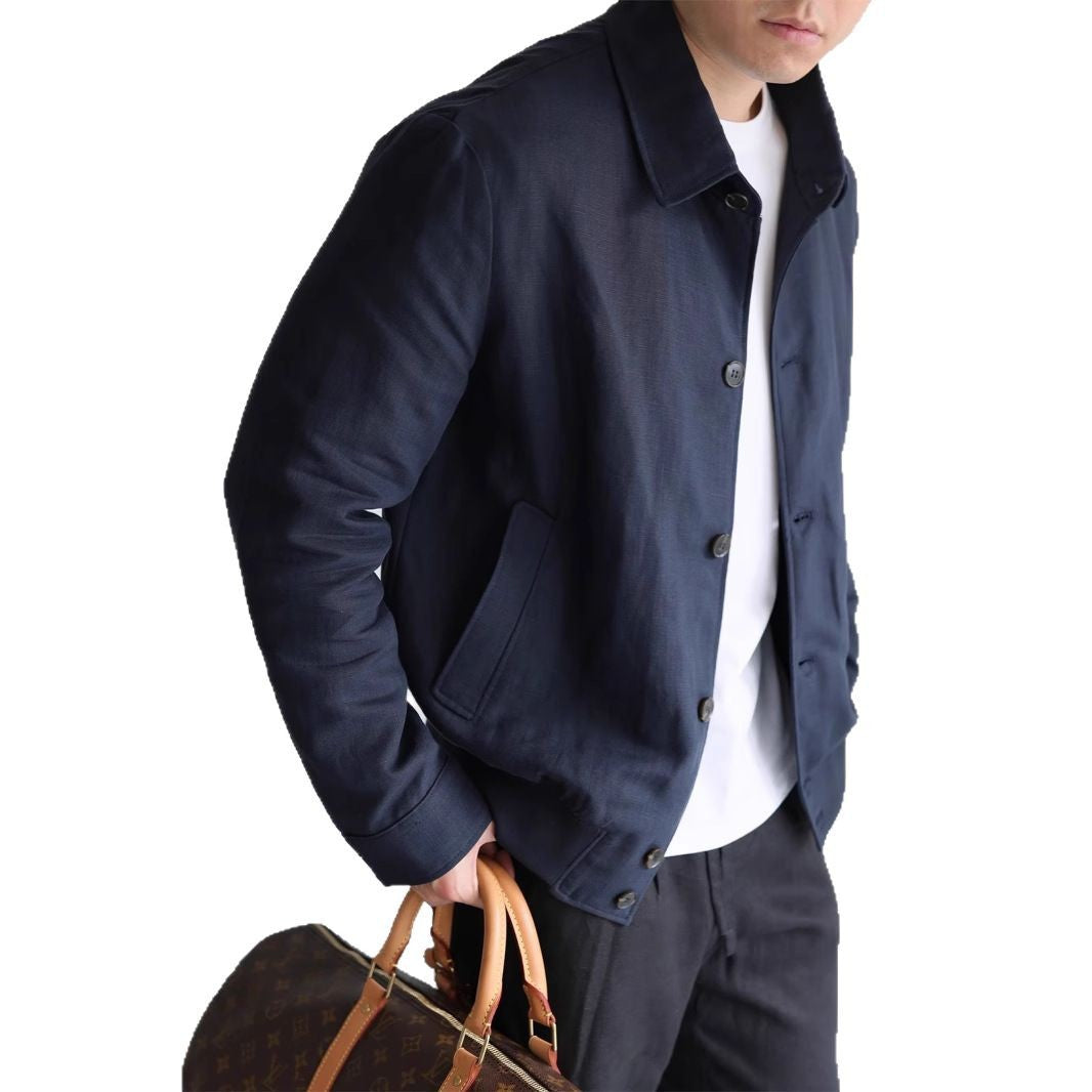 Herren Leichte Leinenjacke mit Hemdkragen und durchgehender Knopfleiste Drune