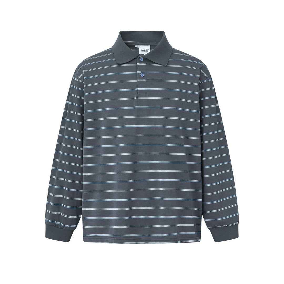 Herren Langarm-Poloshirt im Oversize‑Schnitt mit feinen Streifen und Rippkragen Drune