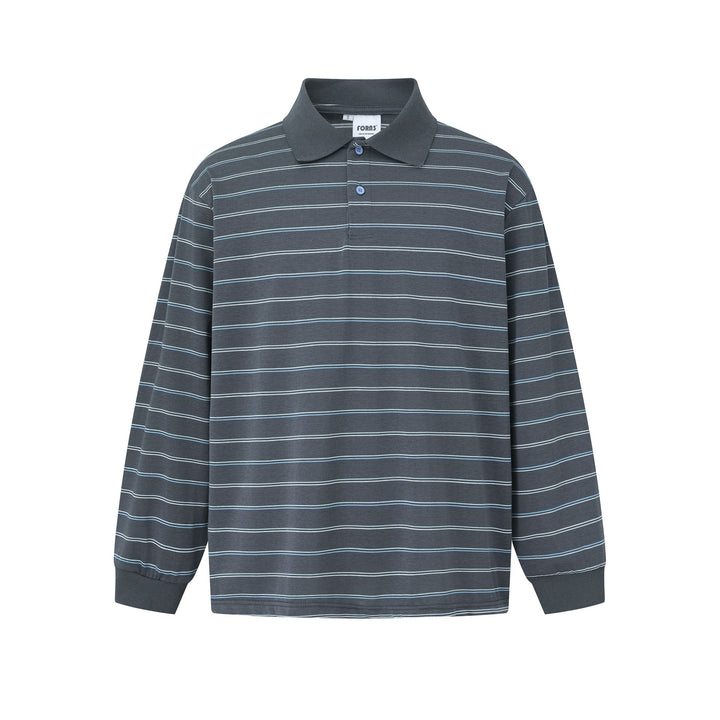 Herren Langarm-Poloshirt im Oversize‑Schnitt mit feinen Streifen und Rippkragen Drune